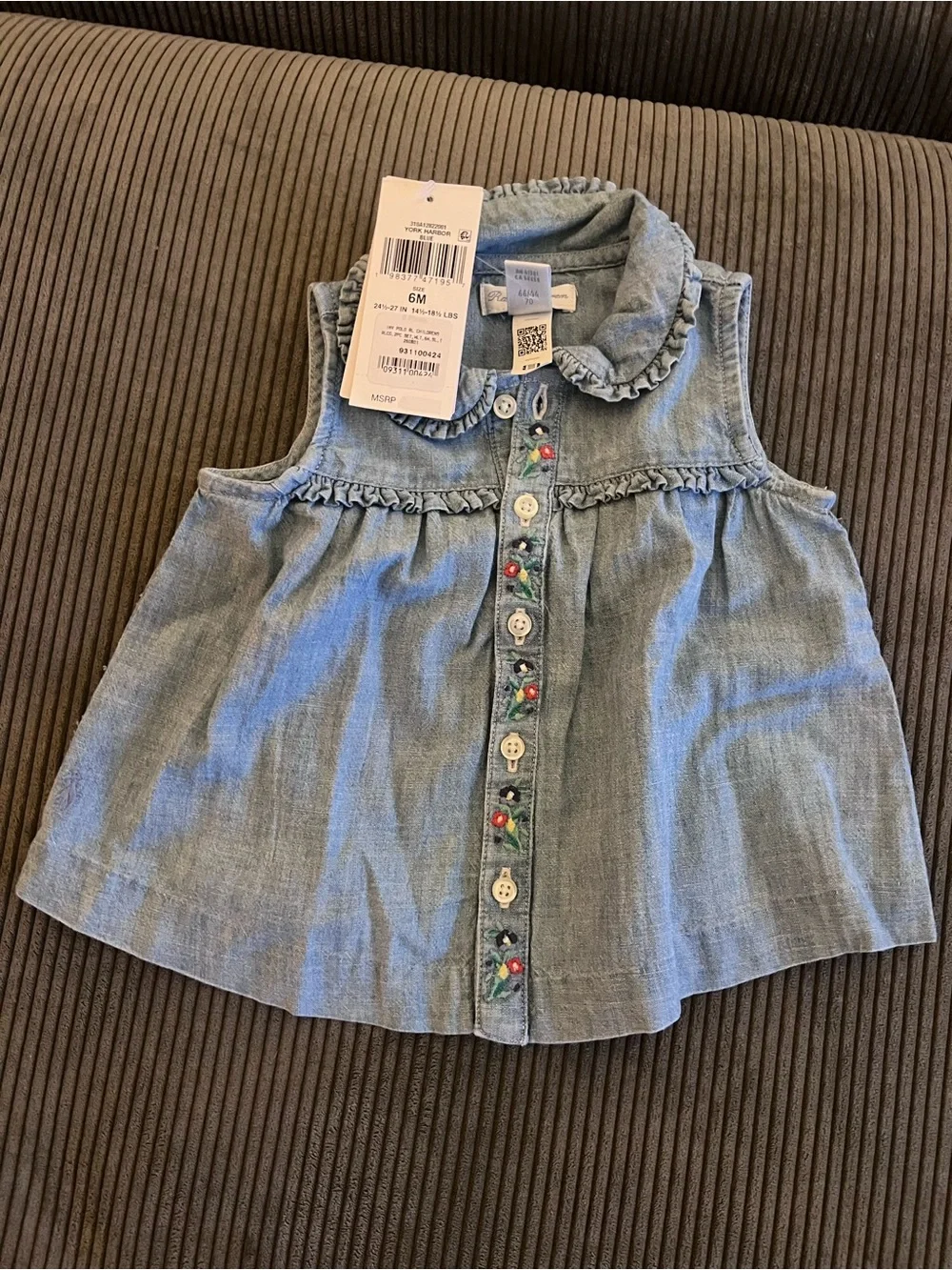 Ralph Lauren Girls' Light Blue Chambray Ruffle Button-Front Top